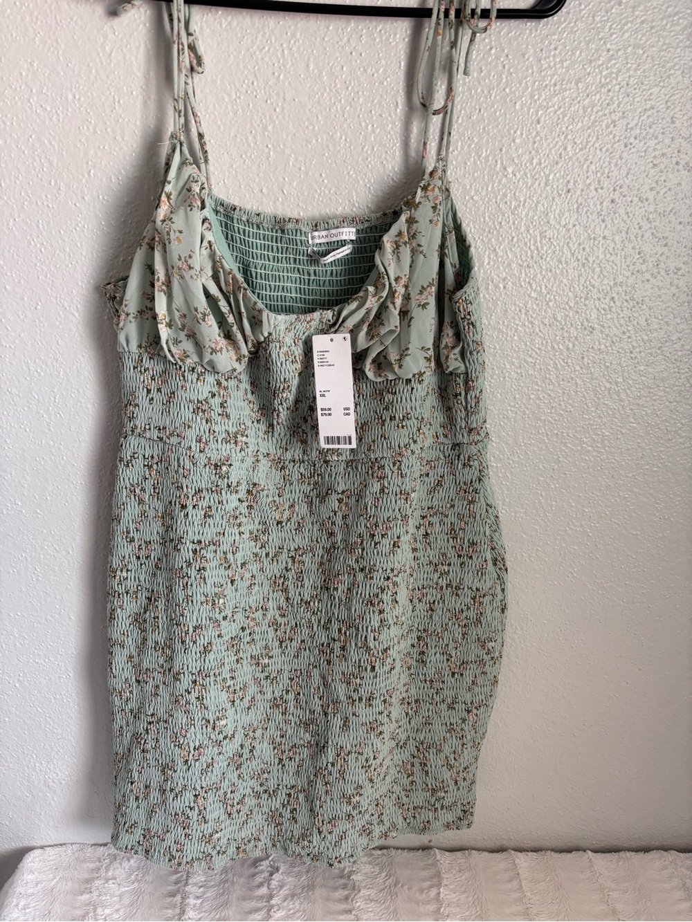 Urban Outfitters Light Mint Floral Smocked Mini Dress Cottagecore Y2K NEW